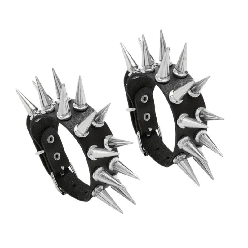 European and American Cross-Border Hot Selling Punk Double Row Pointed Rivet Leather Bracelet Personalized Trendy Couple Bracelet Men's Wristband