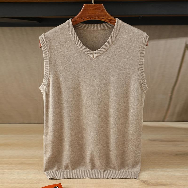 Vest sweater vest men's V-neck loose solid color vest bottoming shirt Korean style sweater plus size tide