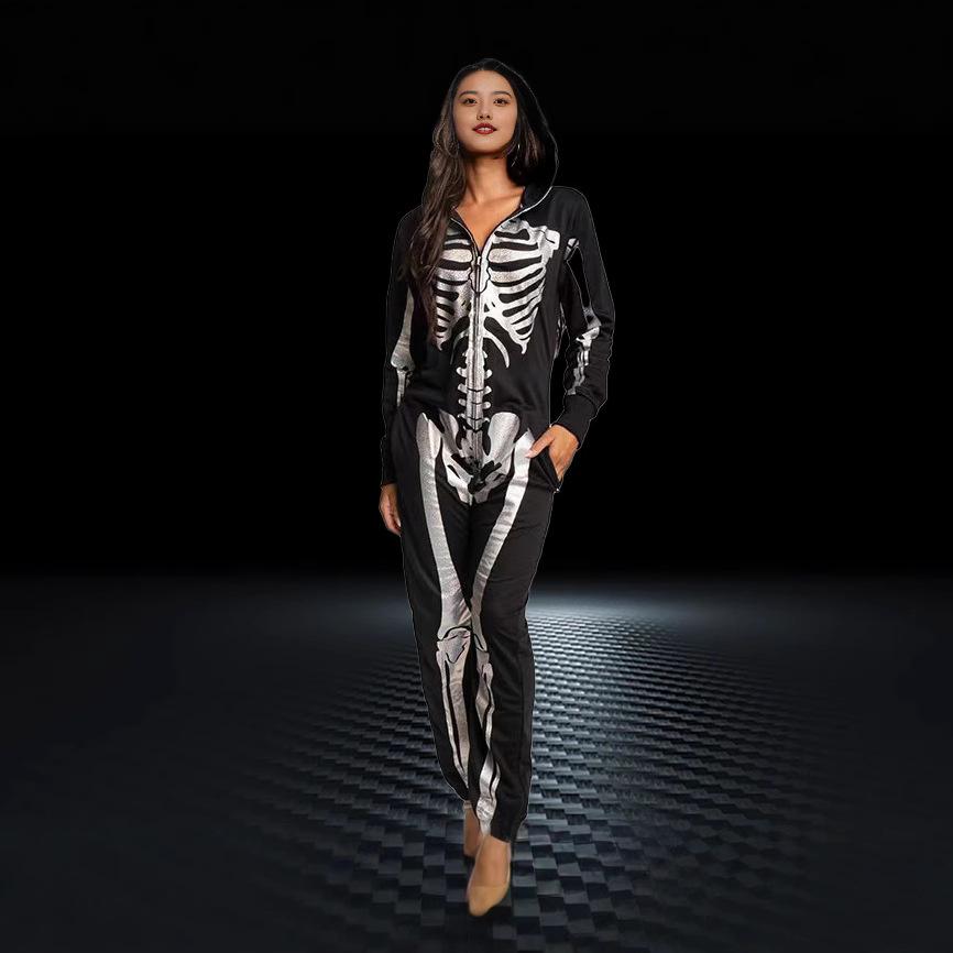 20.24 million Holy Festival Cross-border Amazon New Hooded Skull Skeleton Printed Long Sleeve Trousers Sweatshirt Women