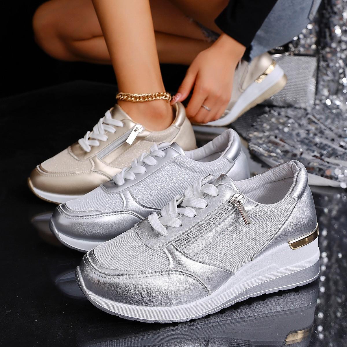 Cross-border plus size Casual Shoes Women's 2025 Spring and Summer New European and American Fashion Front Lace Wedge Shoes sneaker