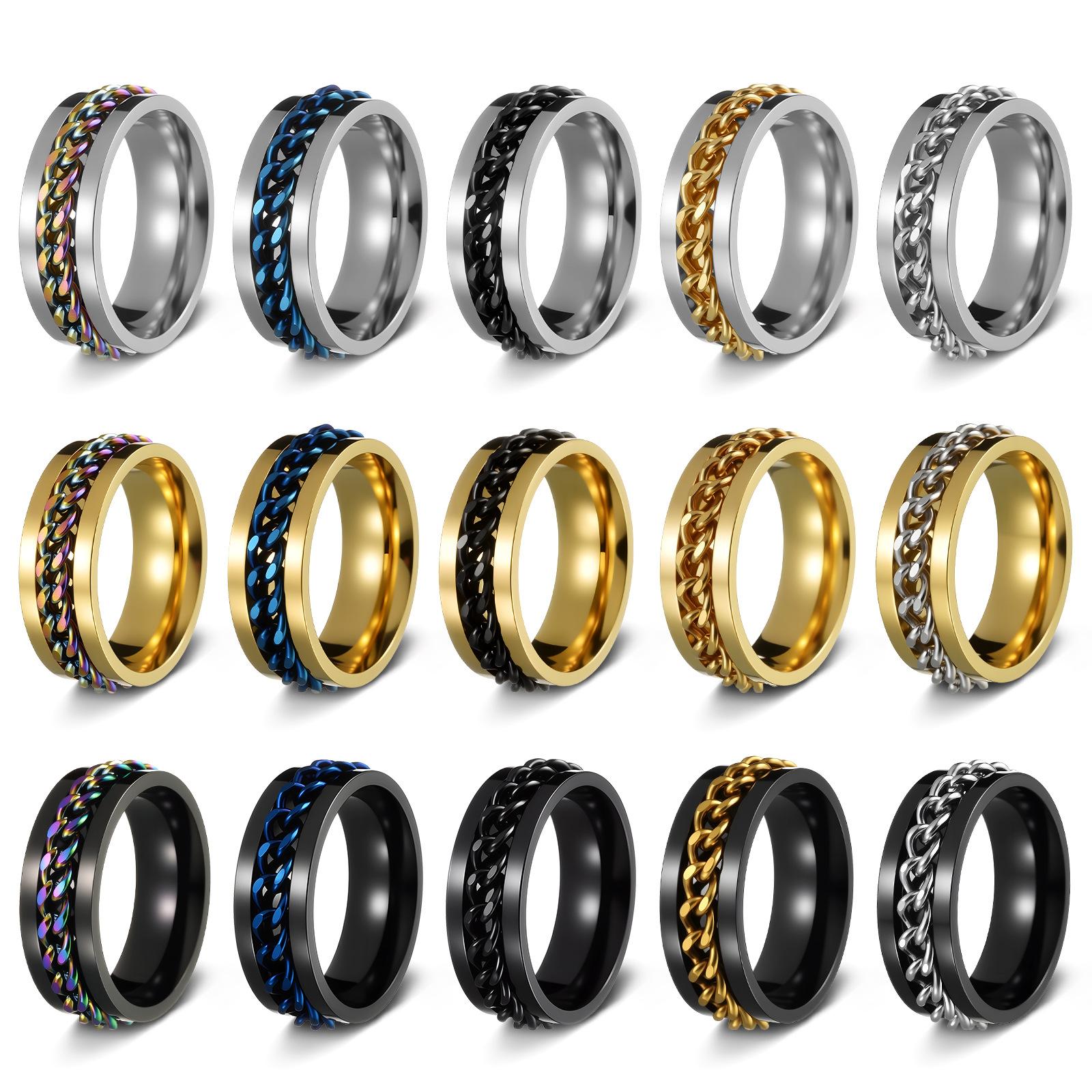 Men's Stainless Steel Rotating Jewelry Chain Ring, Stress-Relief Accessory, Popular Online Item, Bottle Opener, Beer Opener