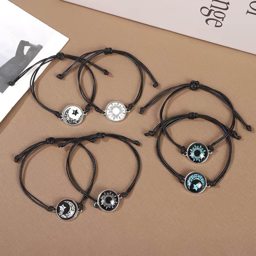Cross-border Gossip Luminous Couple Bracelet Fashion Tai Chi Yin and Yang Alloy Base Hand-woven Hand Rope Valentine's Day Gift