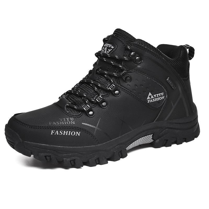 Autumn and Winter Velvet Men's Cotton Shoes Large Size 4647 Outdoor High-Top Hiking Shoes Men's Non-Slip Wear-Resistant Off-Road Sports Hiking Shoes