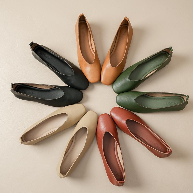 Soft Leather Mom Shoes for Women, Soft Leather Flat Shoes, Spring New Style, Versatile Soft Sole Comfortable Granny Shoes, Women's Shallow Work Shoes