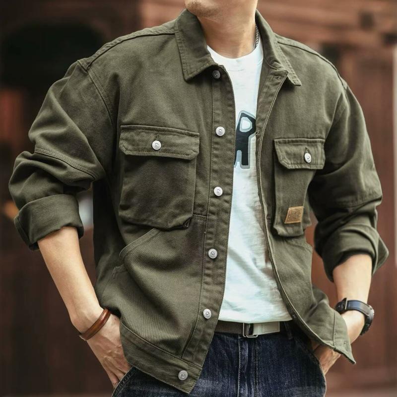Retro Denim Jacket Men's Autumn and Winter Fashionable Brand Heavy Washed Lapel Jacket Fashionable and Handsome Frock