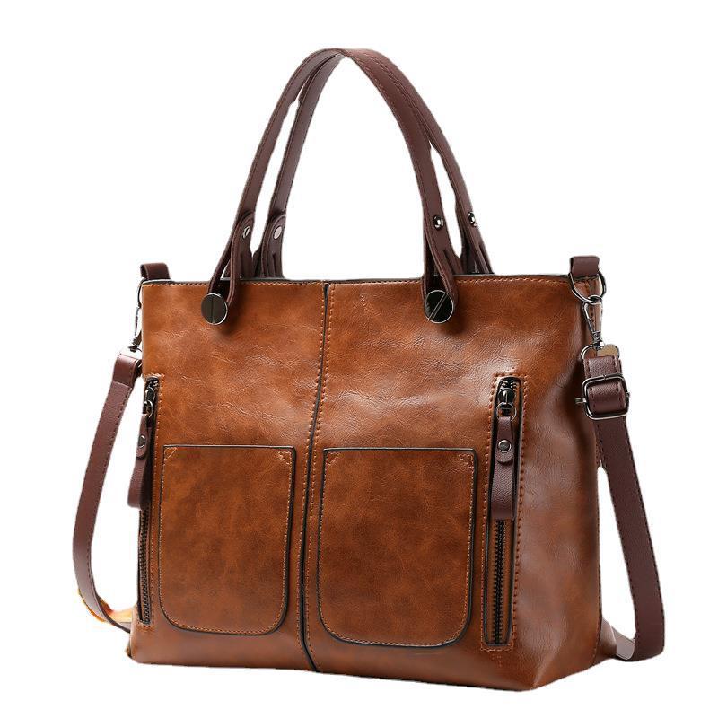 Pu Large Capacity 2023 Popular New European and American Fashion Shoulder Bag Retro Women's Tote Bag Simple Cross-Body Bag Trendy