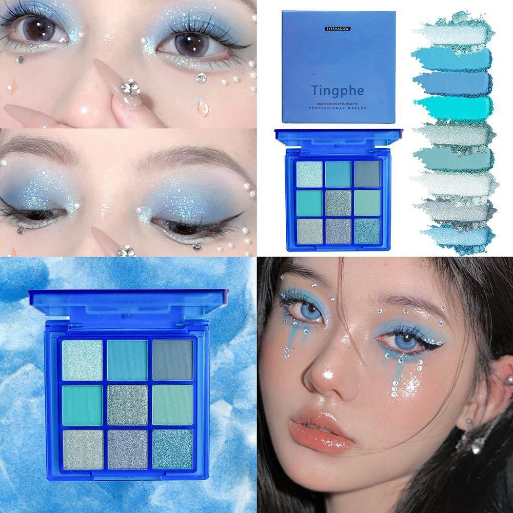 New Nine-Color Blue Eyeshadow Ins Pearlescent Matte Eye Makeup Affordable Makeup Waterproof and Sweat-Proof Performance Stage Makeup