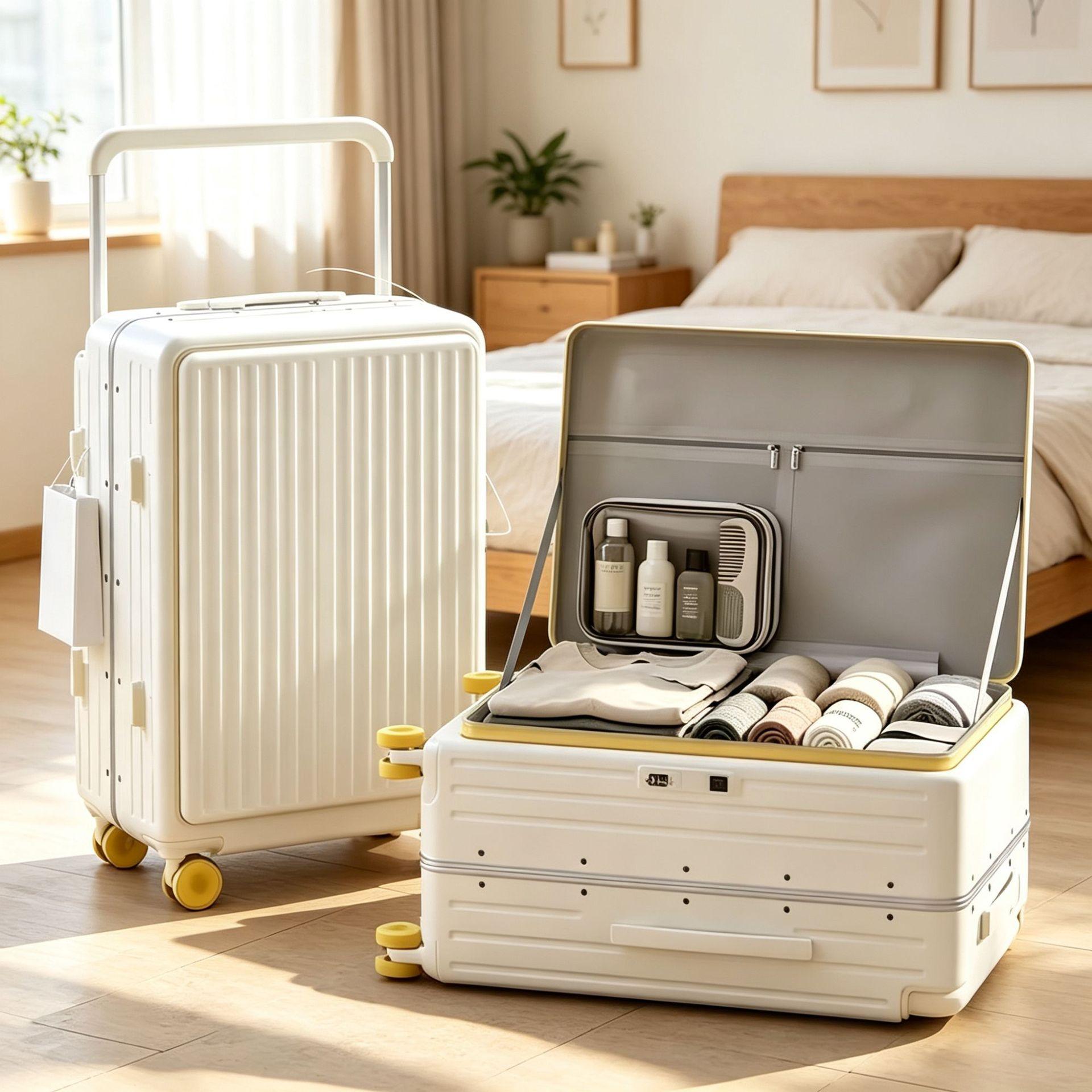 Front-Opening Suitcase with Deep Compartment, Large Capacity, Casual Student Luggage, Wide Handle Travel Suitcase for Men, Cross-Border