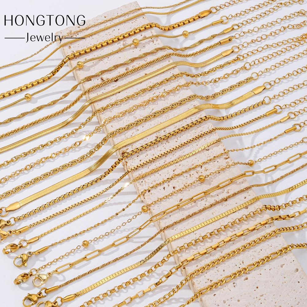 Cross-Border Hot-Selling Stainless Steel Popular Combination Bracelet European and American Fashion Charm Women's Thick and Thin Bracelet Vacuum Plated 18K