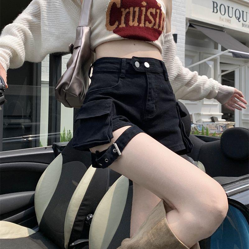 Black Denim Shorts Explosions Women's 2025 New Spring and Summer High Waist Small Tooling Outer Wear Casual Hot Pants