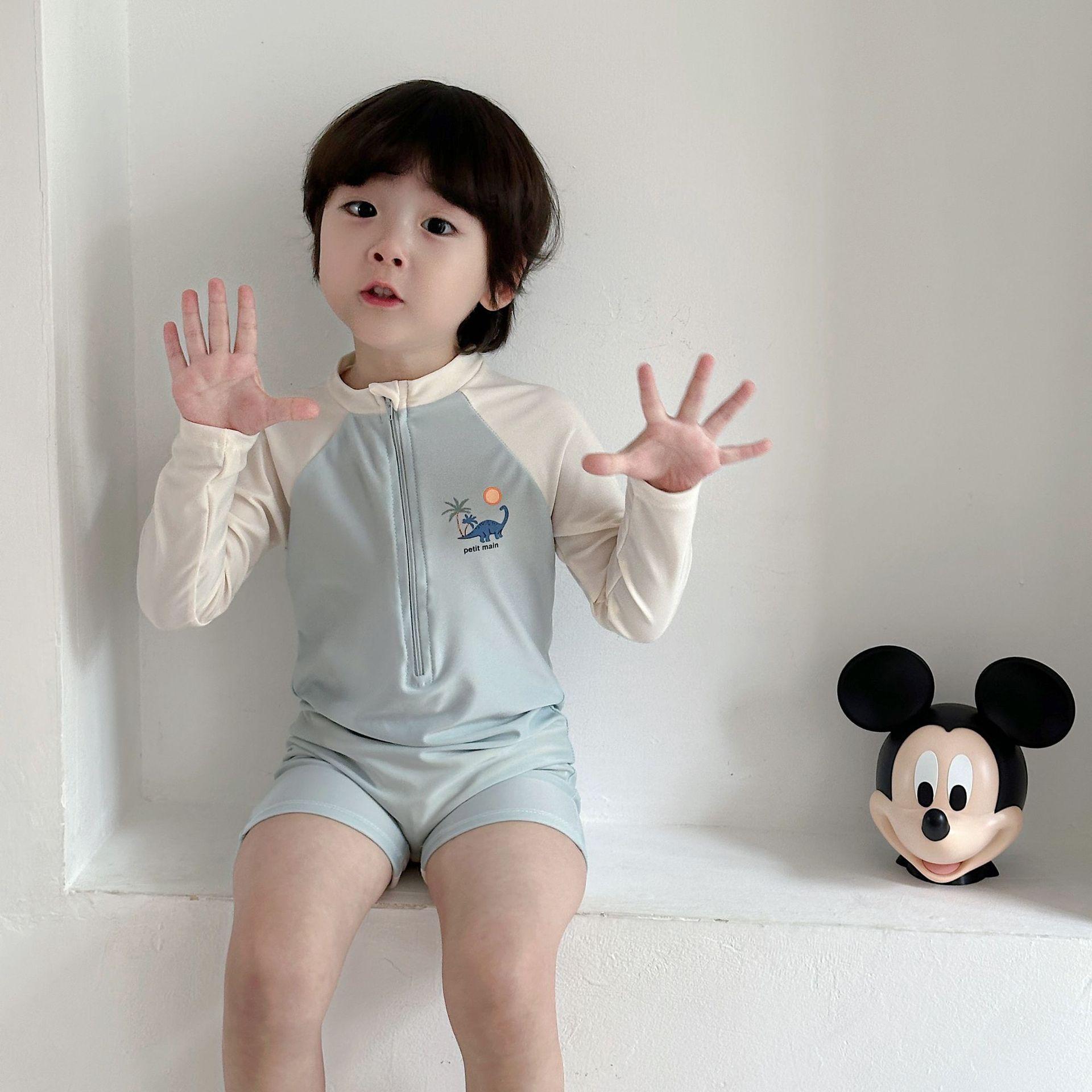 Korean Style Kidsren's Swimsuit Boy's Long-Sleeved Sunscreen Quick-Drying One-Piece Hot Spring Baby Boy Baby Handsome Kidsren's Swimsuit