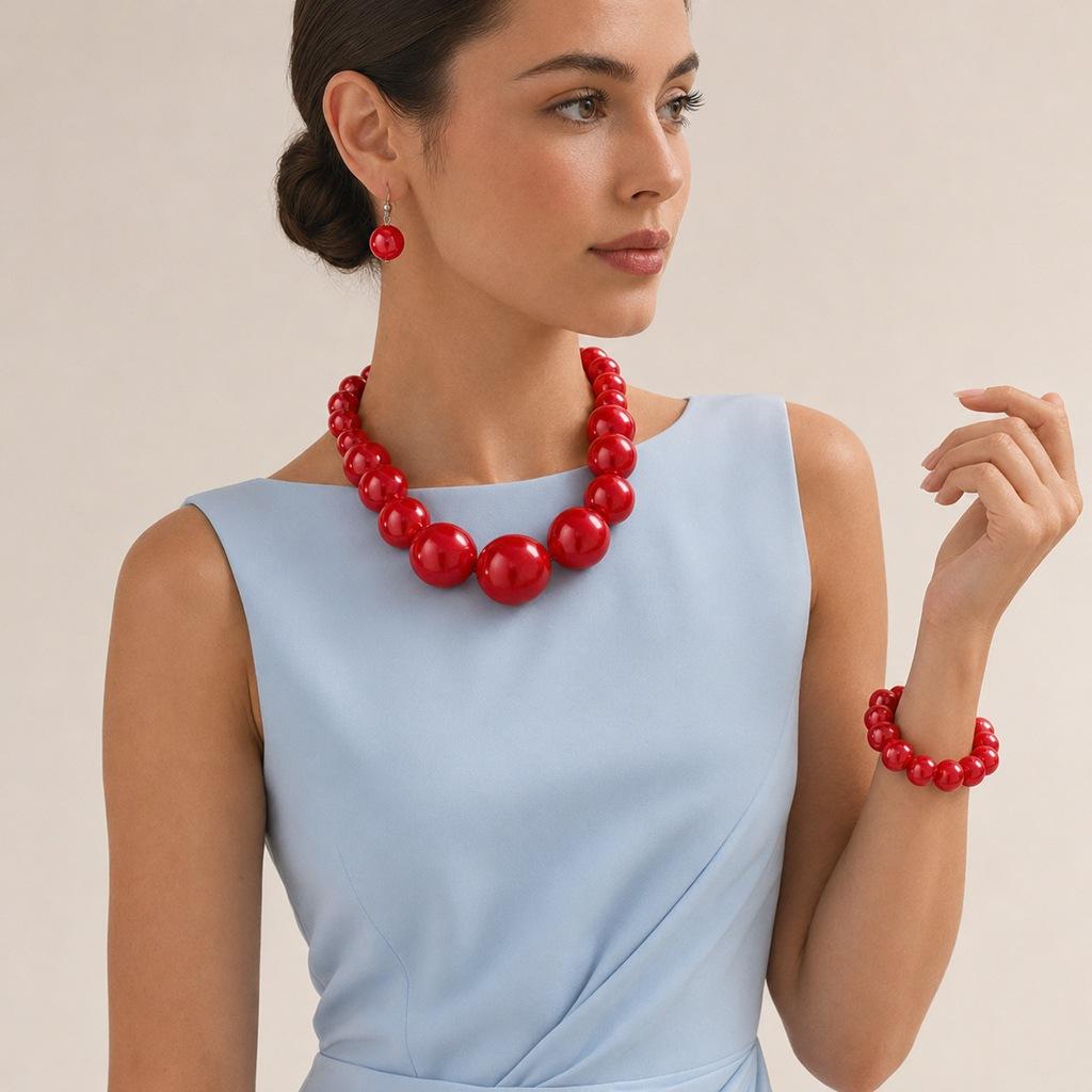 Cross-border European and American exaggerated personality Bohemian style chunky necklace, earrings, and bracelet three-piece bridal set