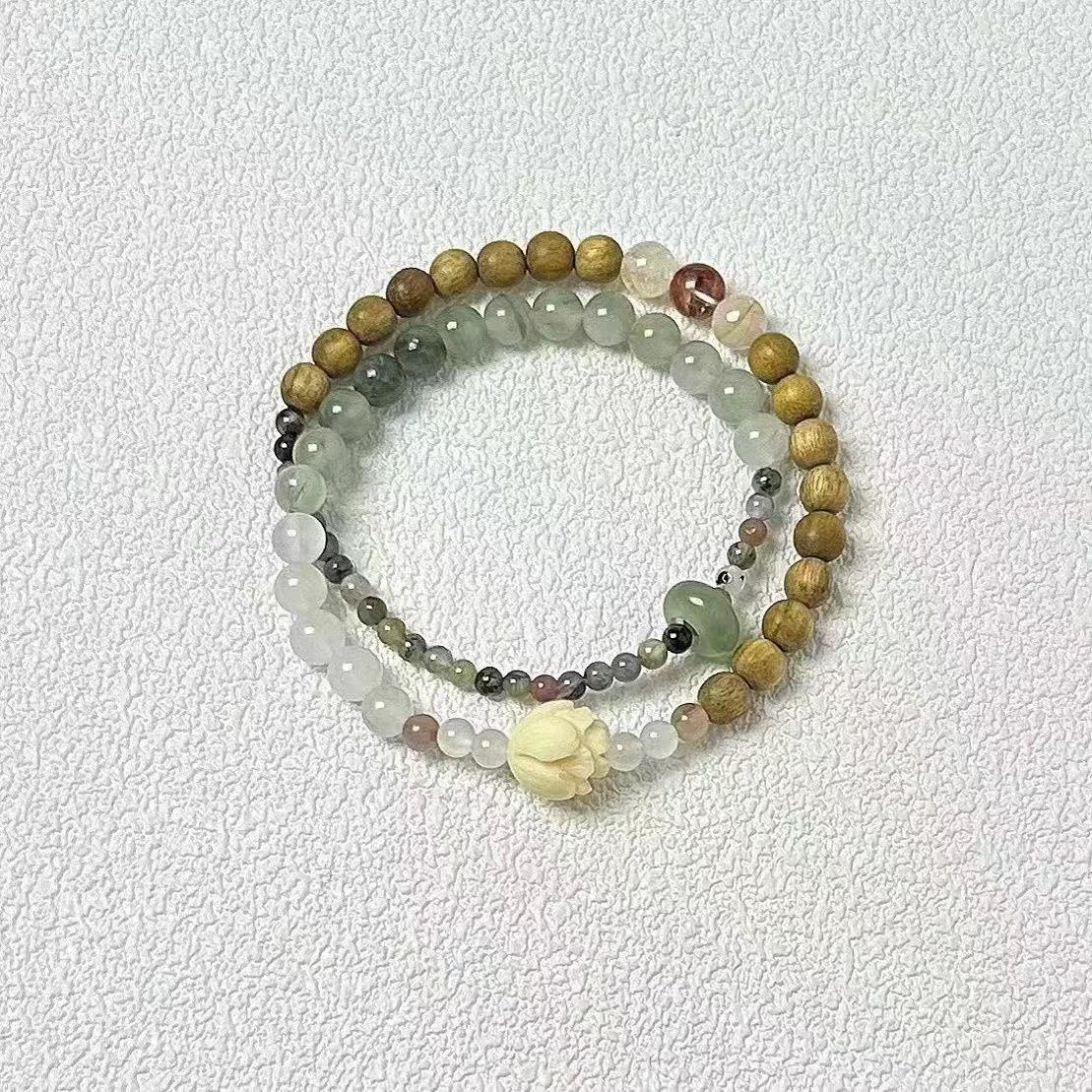 Listen to the Wind and Embrace the New Chinese Style Clear Lotus Bracelet for Women Niche New Simple Chinese Style Bracelet Forest Style Fresh Hand Jewelry