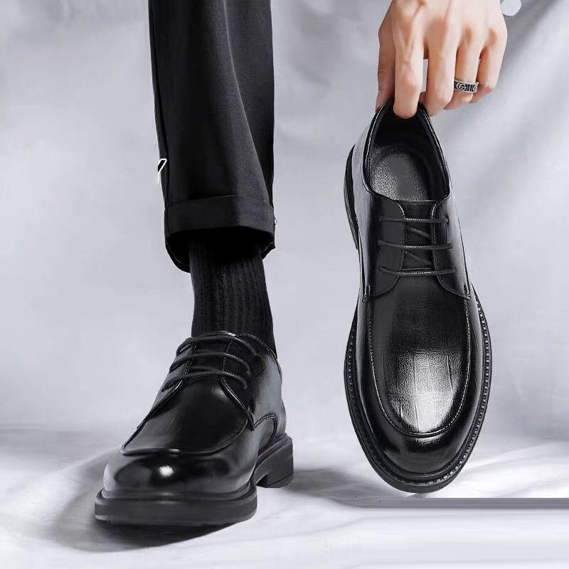 Men's Shoes Genuine Leather Korean Style Business Leather Shoes Men's Casual Shoes Soft Sole Formal British Wedding Groom's Leather Shoes One-Leg