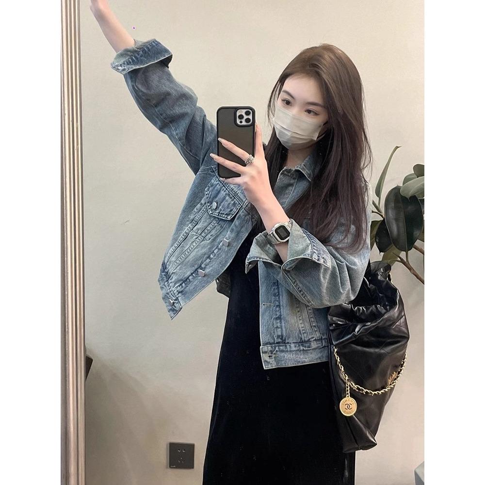 Washed Retro Denim Jacket for Women, Autumn and Winter Loose Design, Casual Versatile Short Jacket, Denim Outerwear A2904