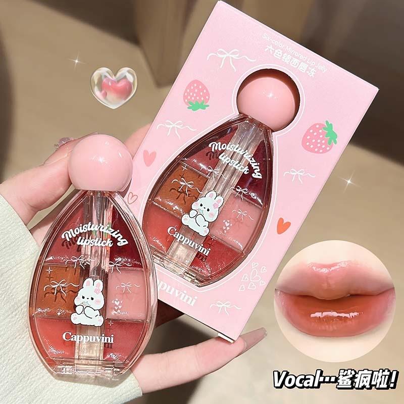 CAPPUVINI Six-Color Mirror Lip Gel, Water-Shine Student Cosmetics, Glass Lip Glaze, Cross-Border Beauty Makeup Lipstick