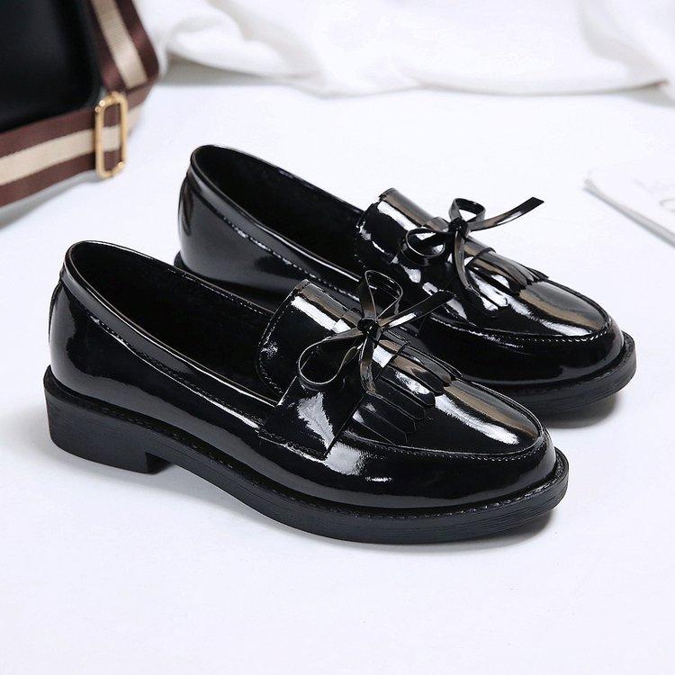 Chunky heel shoes women's fashion spring and autumn new women's shoes bow small leather shoes large size loafers women's spot wholesale