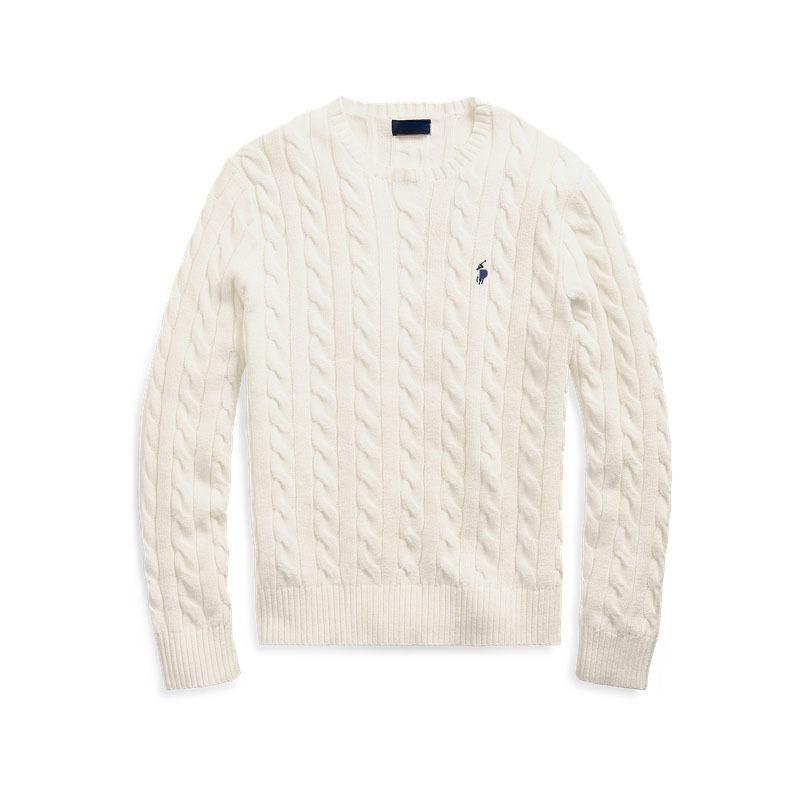Ralph Lauren Embroidered Round-Neck Knit Sweater for Men, Autumn and Winter Warm Cable-Knit Pullover Sweater for Couples, Women's Version