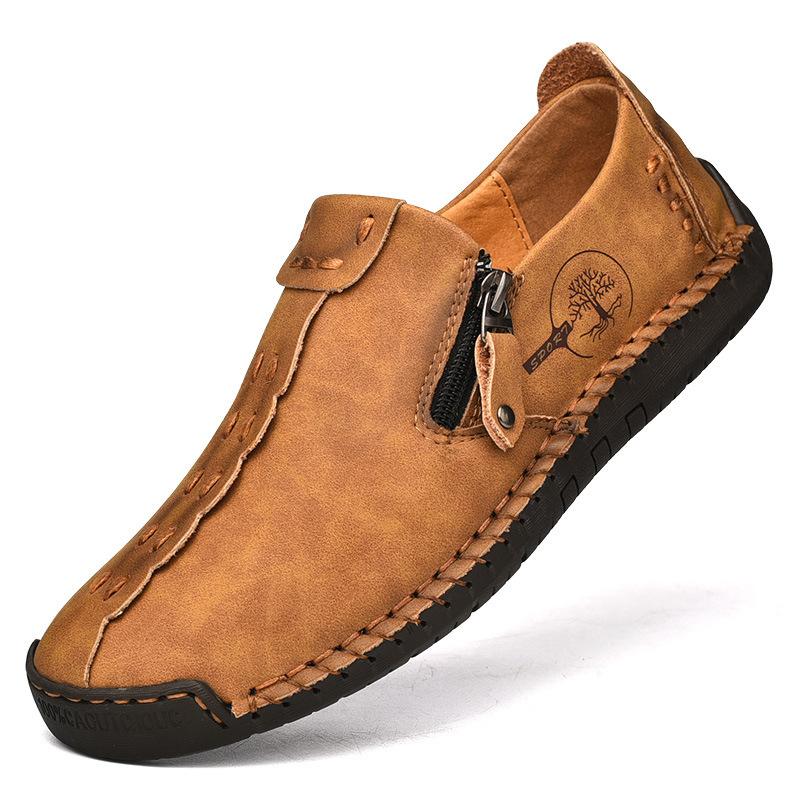 Spring and Autumn New Men's Leg Casual Shoes Fashion Zipper plus size Loafers Foreign Trade Hand-stitched Business Leather Shoes