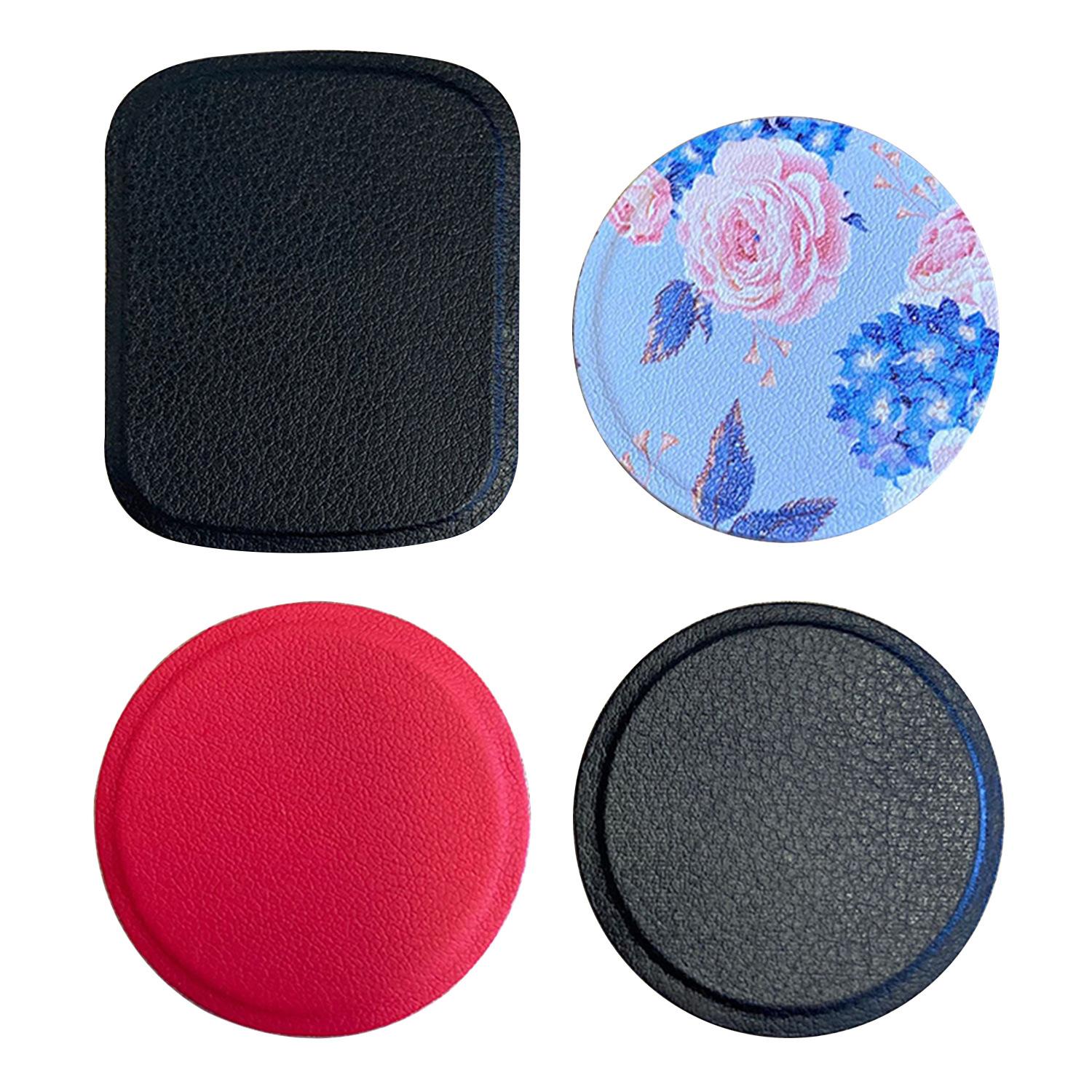 In-stock leather magnetic adhesive sheets for phone holders, square and round iron sheets with patterned logos