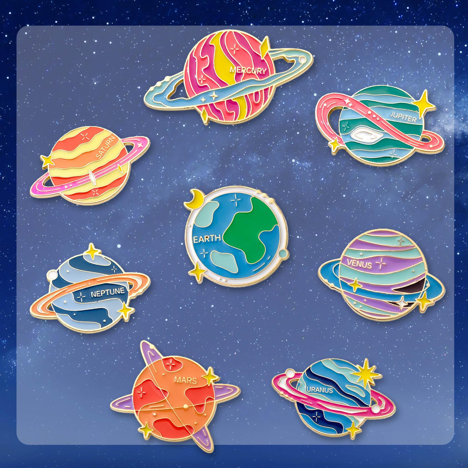 Popular Foreign Trade Planet Brooch Cartoon Creative Eight Planets Metal Badge Clothing Bag Accessories Jewelry Wholesale