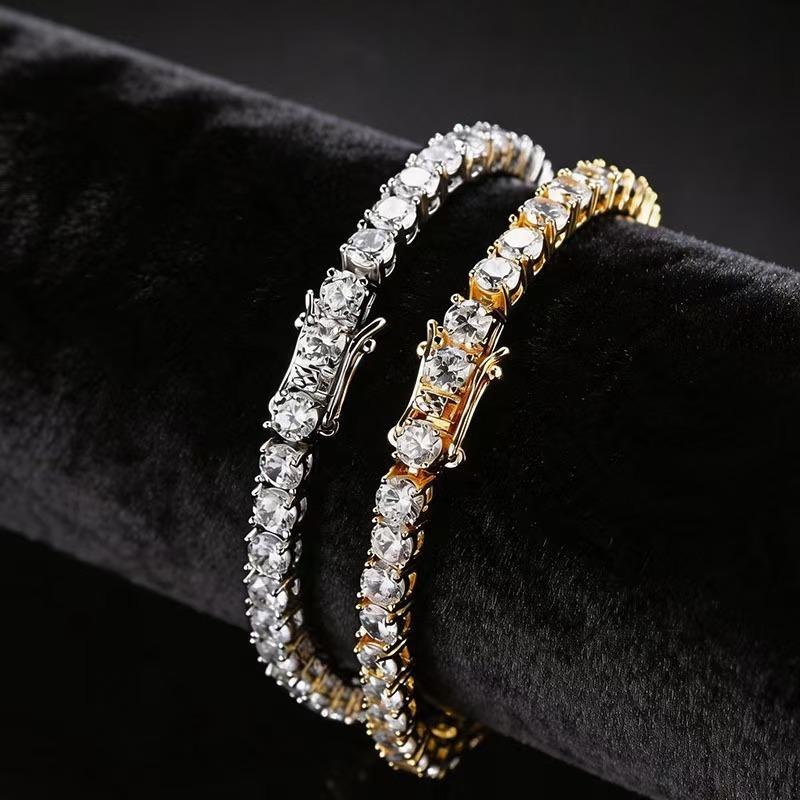 3 4mm 5mm 6mm Tennis Bracelet European and American Hip-Hop Jewelry Copper Micro-Inlaid Zircon Single Row Zircon Bracelet Wholesale