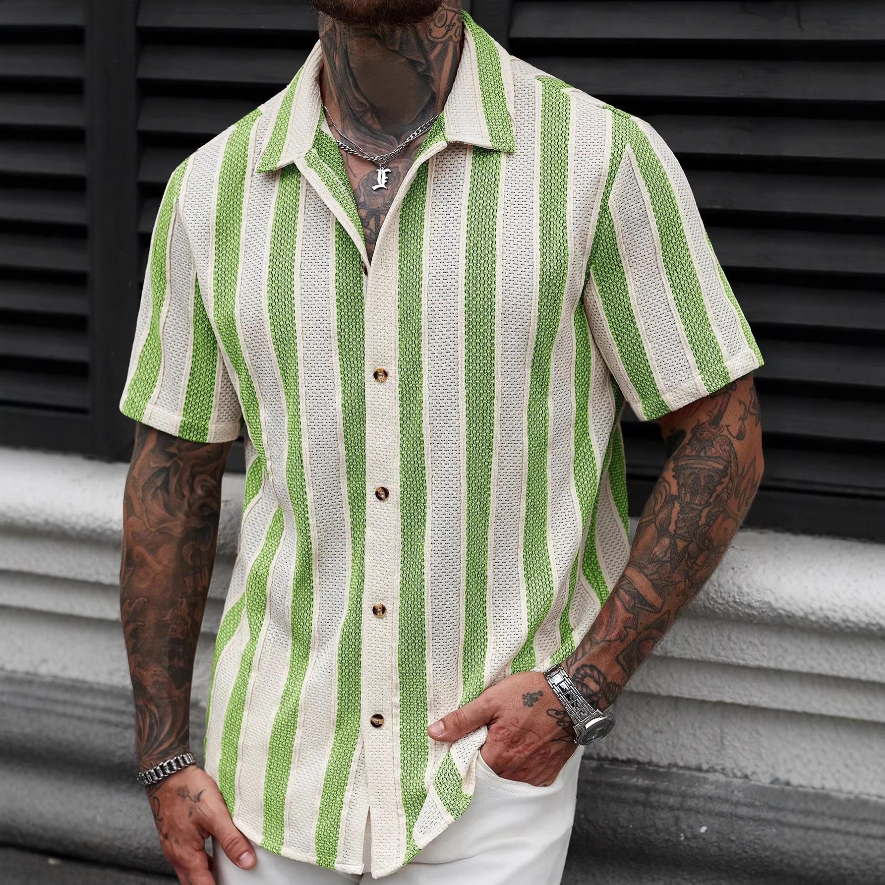 European and American Cross-Border Men's V-Neck Shirts, Business Casual American-Style Short-Sleeved Collared Trendy Shirts, Youth Fashion Tops