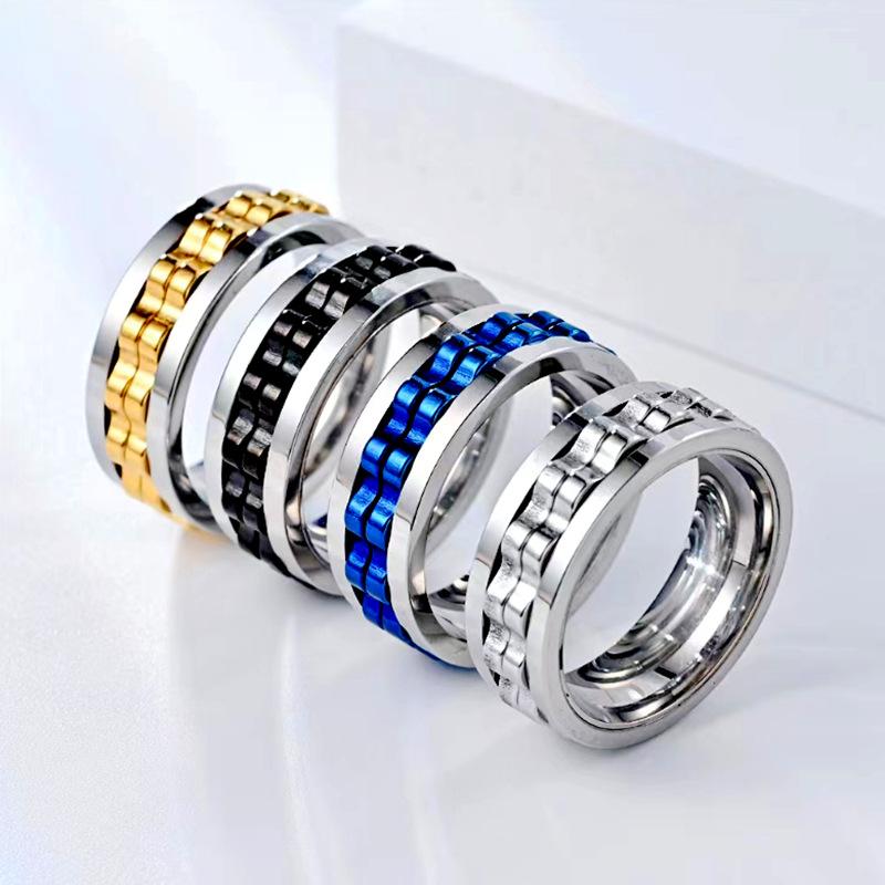Cross-Border Amazon Best-Selling Titanium Steel Gear Rotating Ring for Men, European and American Fashion Stress-Relief and Anti-Anxiety Finger Jewelry