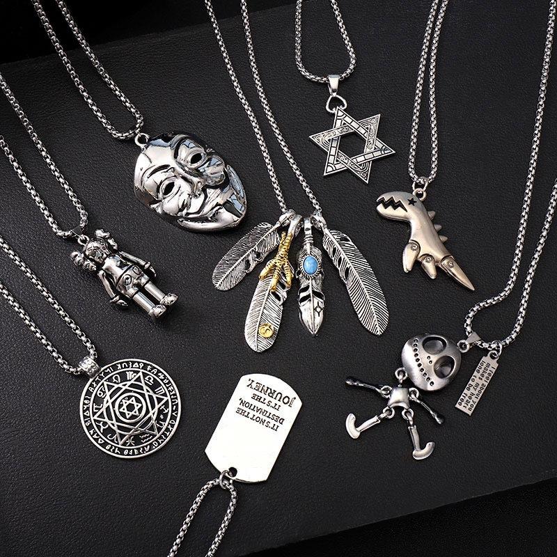 All-match titanium steel chain fashion brand necklace men's hip hop personality Street alloy pendant men's and women's sweater chain Accessories Wholesale