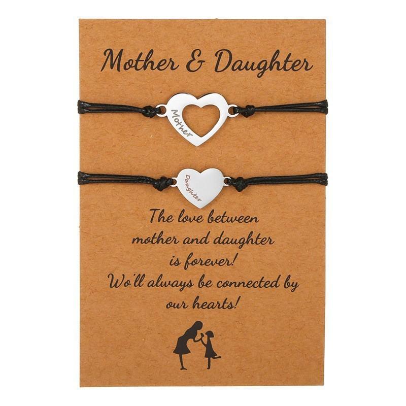 European and American Style Personalized Titanium Steel Hollow Heart Wax Thread Braided Bracelet Niche Adjustable Bracelet for Women Card Set Wholesale