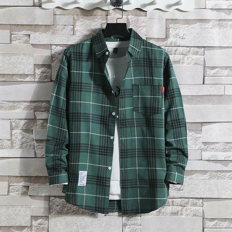 Spring and Autumn Hong Kong Style Ins Plaid Shirt Men's Long-Sleeved Korean Style Trendyy Thin Casual Versatile Shirt Jacket