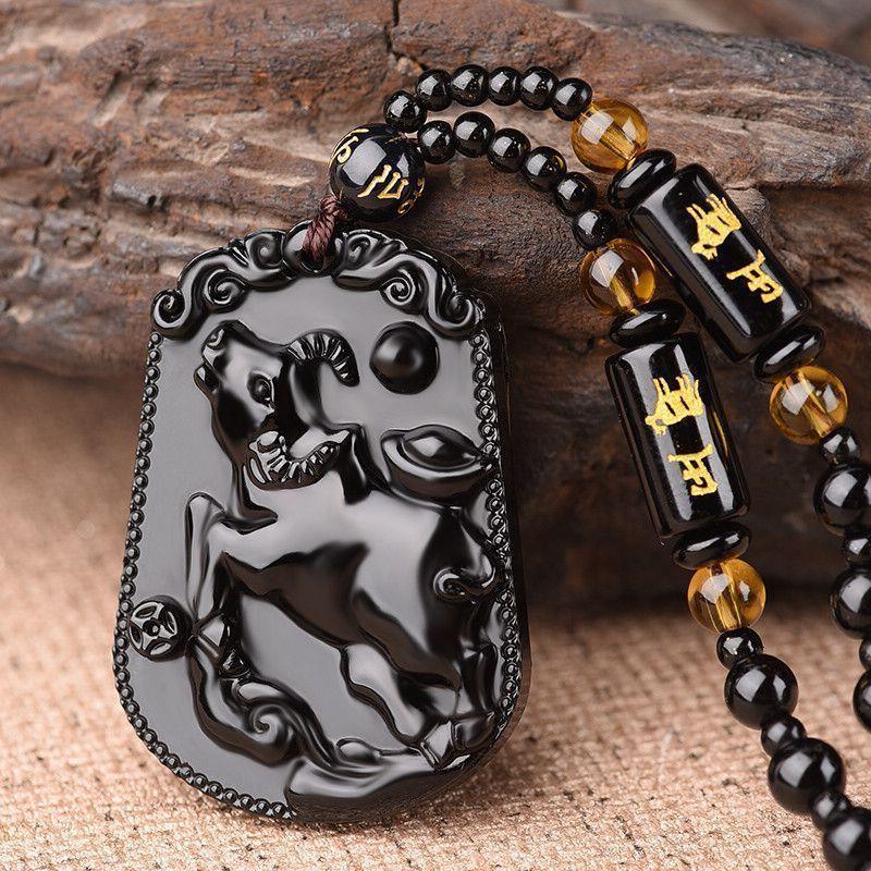 Black Glass High-End Zodiac Pendant Imitation Obsidian Men's Fashion Necklace Gift Jewelry Wholesale Necklace