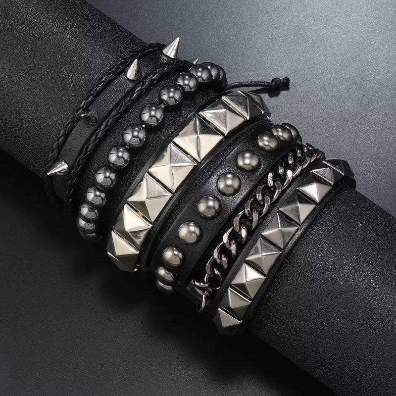 European and American New Multi-Layer Punk Style Chain Bracelet Men's Cool and Handsome Motorcycle Rivet Bracelet Wrist Strap Cross-Border Accessories
