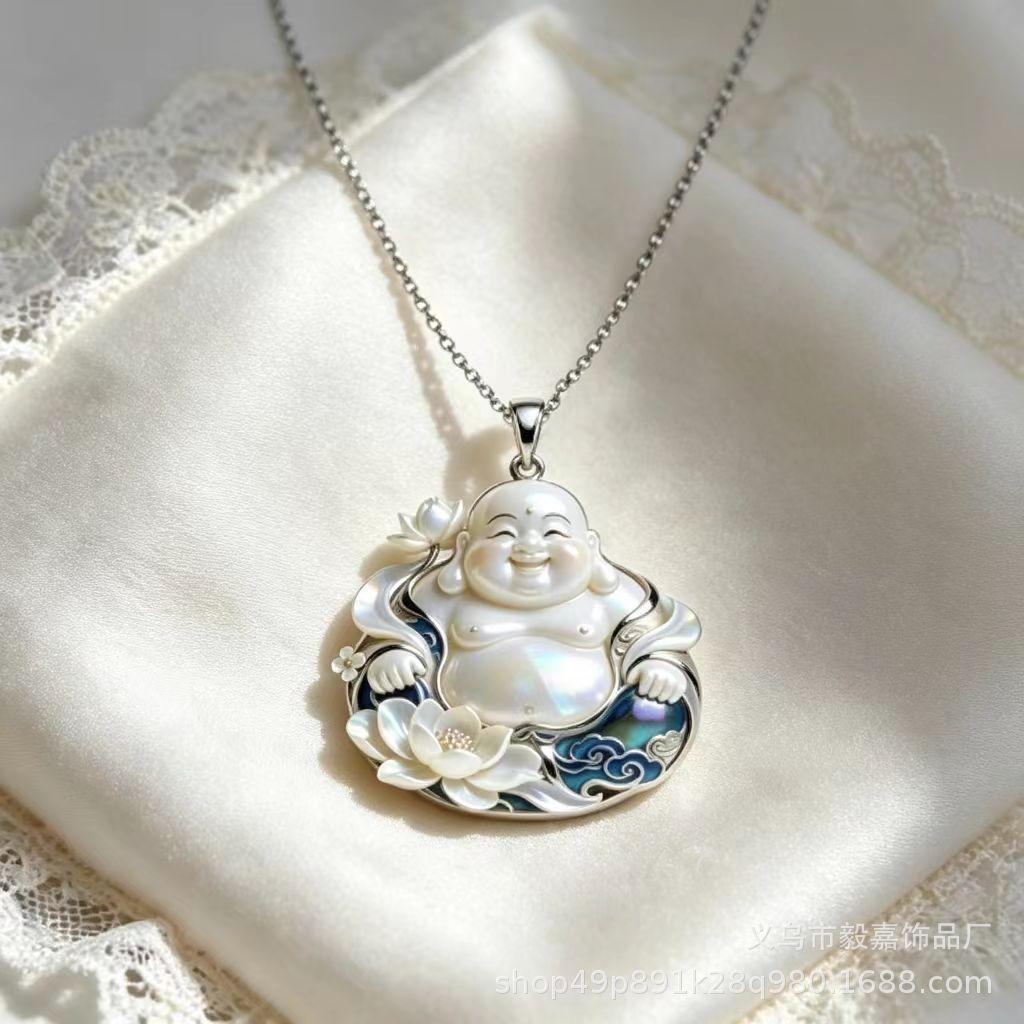 New Chinese-style Lotus Smiling Buddha Pendant, Trendy Maitreya Buddha Necklace, Fortune-attracting and Luck-bringing Jewelry