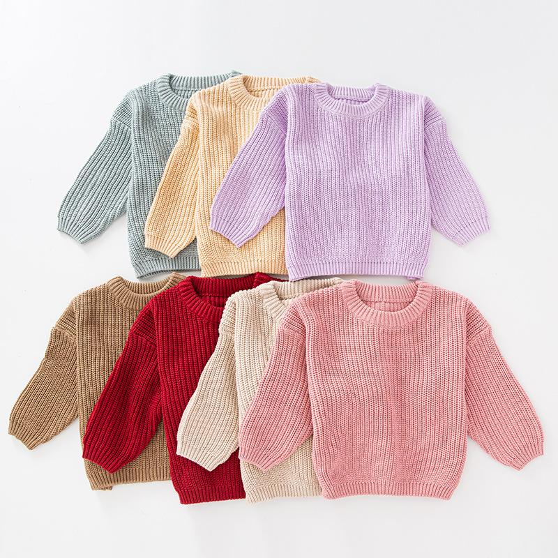 Foreign trade hot selling children's clothing pullover knitted sweater European and American Foreign trade solid color girls' sweater in stock