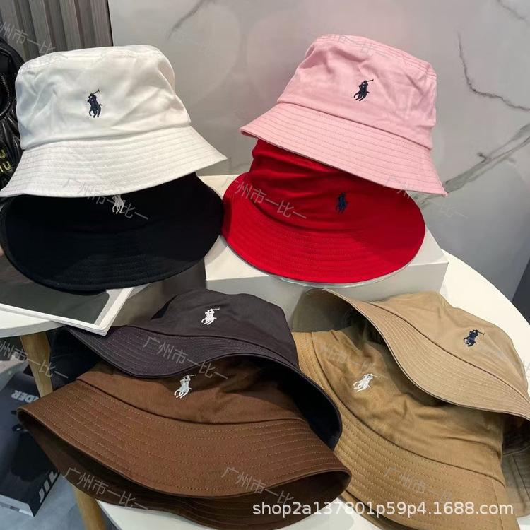 Scannable Qr Code Ralph Lauren Paul Fisherman's Hat with Pony Embroidery, Solid Color Bucket Hat, Unisex, Versatile, Sun Protection