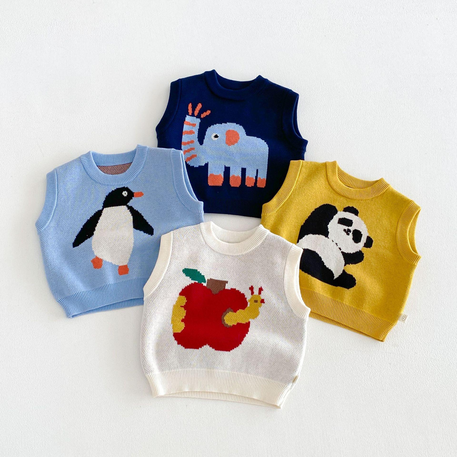 Super Cute Cartoon Vest for Babies 2026 New Autumn Boys' Jacquard Knit Sweater Children's Pullover zqm6139