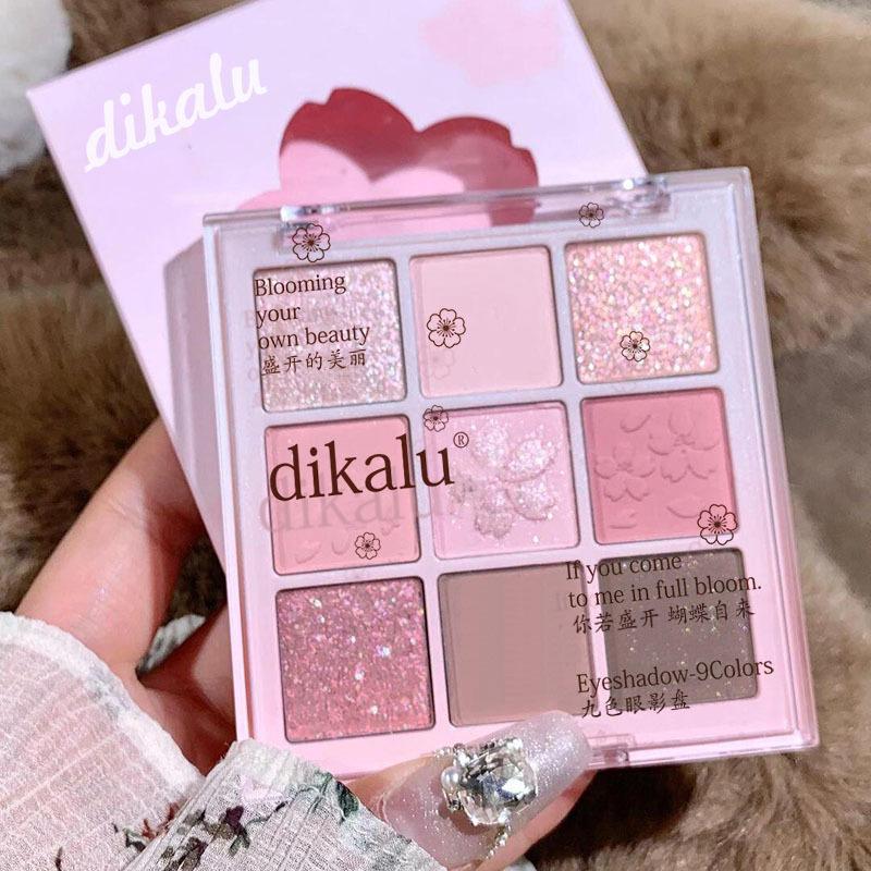 Dikalu Romantic Cherry Blossom Nine Color Eyeshadow Matte Low Saturation Pink Brown Nude Light Makeup Pearlescent Fine Flash Student Makeup