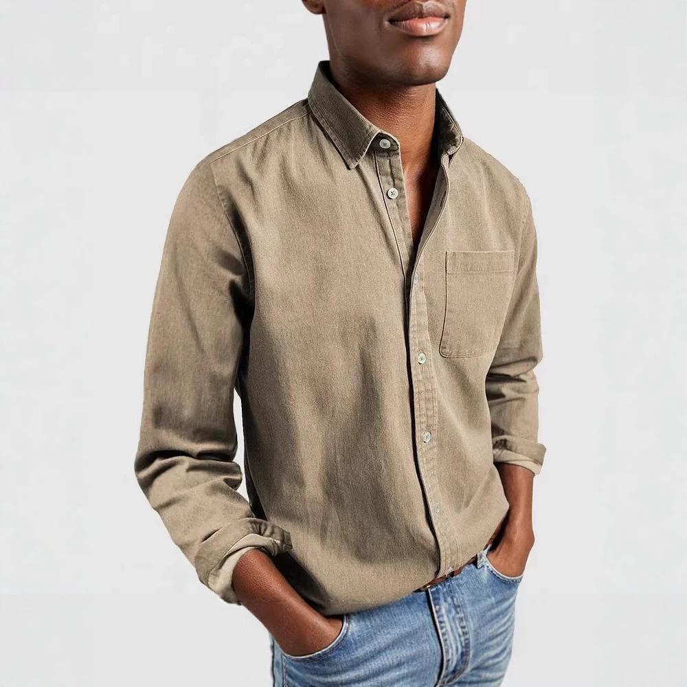 2026 New Cross-Border E-Commerce Fashion Men's Shirt with Turn-Down Collar and Long Sleeves for Amazon Independent Stores