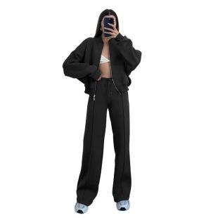 2024 Spring and Autumn Sweatshirt Two-Piece Set Women's European and American Cross-Border Casual Zipper Cardigan Long Pants 2026 Autumn New Style