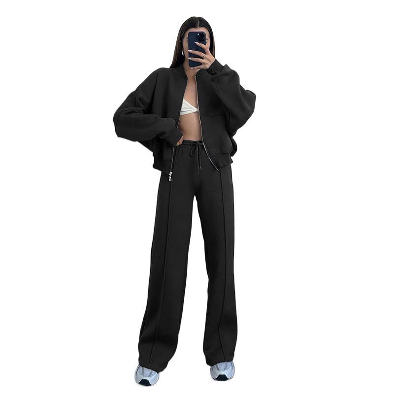 2024 Spring and Autumn Sweatshirt Two-Piece Set Women's European and American Cross-Border Casual Zipper Cardigan Long Pants 2026 Autumn New Style