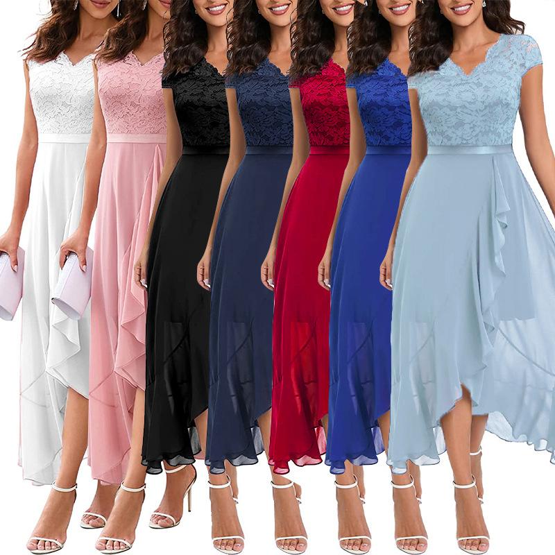 European and American New Foreign Trade Party Dress wish Amazon dress V-neck Sleeveless Lace Mesh Large Dress