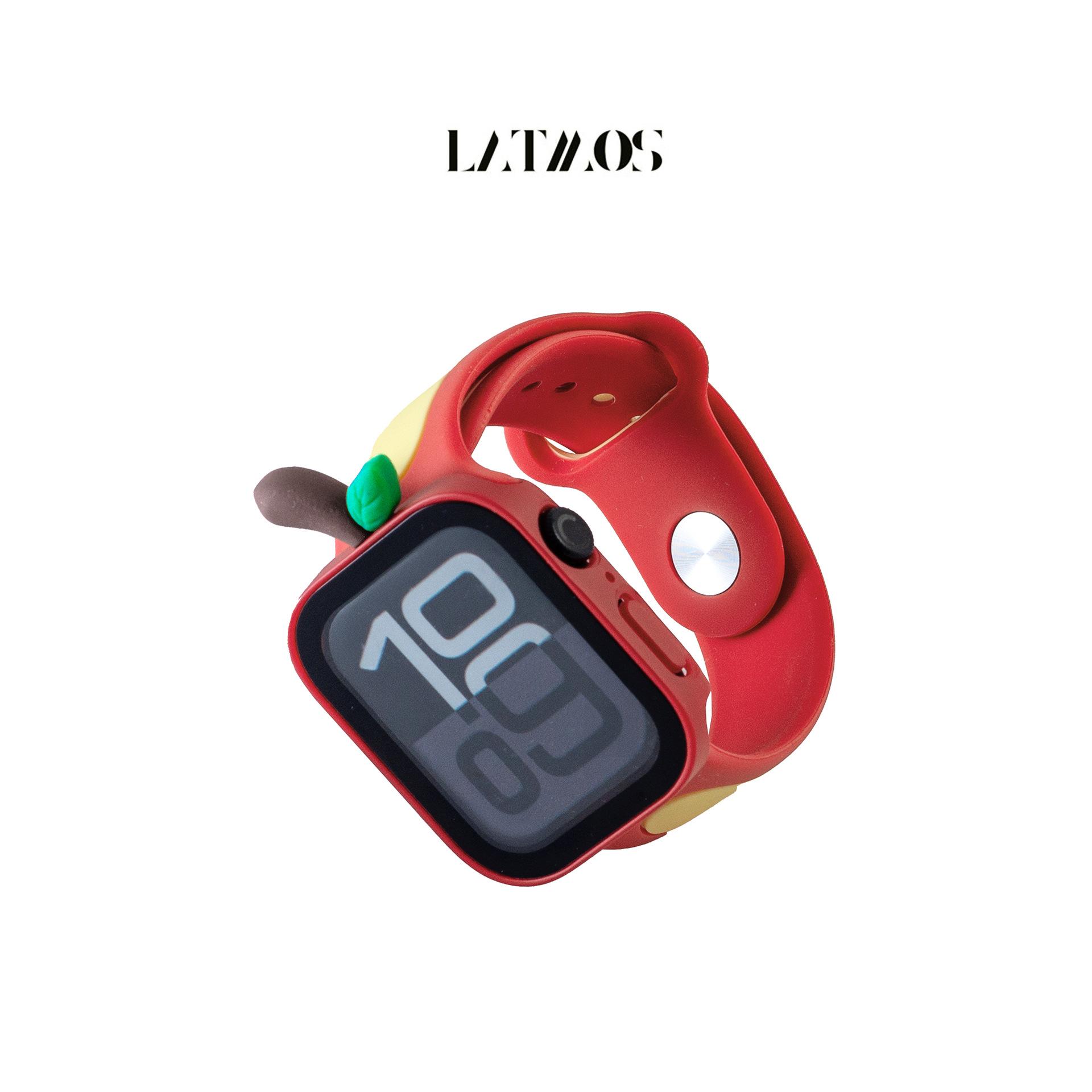 LATMOS Cute Apple-Shaped Protective Case for Apple Watch Band in Red Apple Color