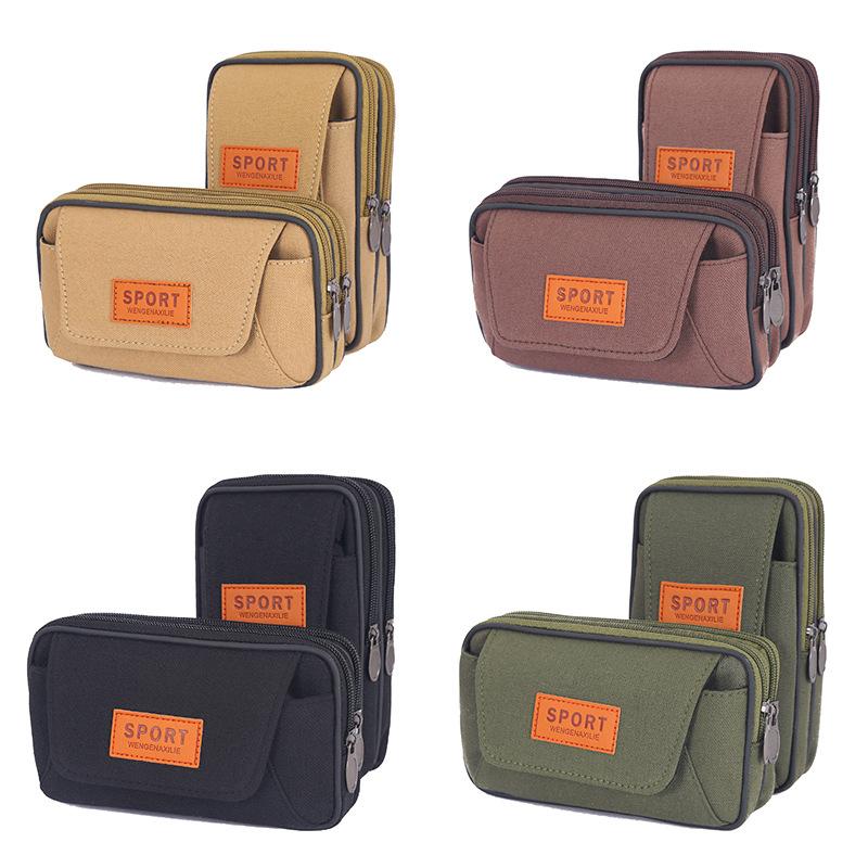 Men's Waist Bag for Outdoor Sports, Can Be Worn with a Belt, Canvas Bag, Multifunctional Mobile Phone Coin Purse, Wear-Resistant Waist Bag for Middle-Aged and Elderly People