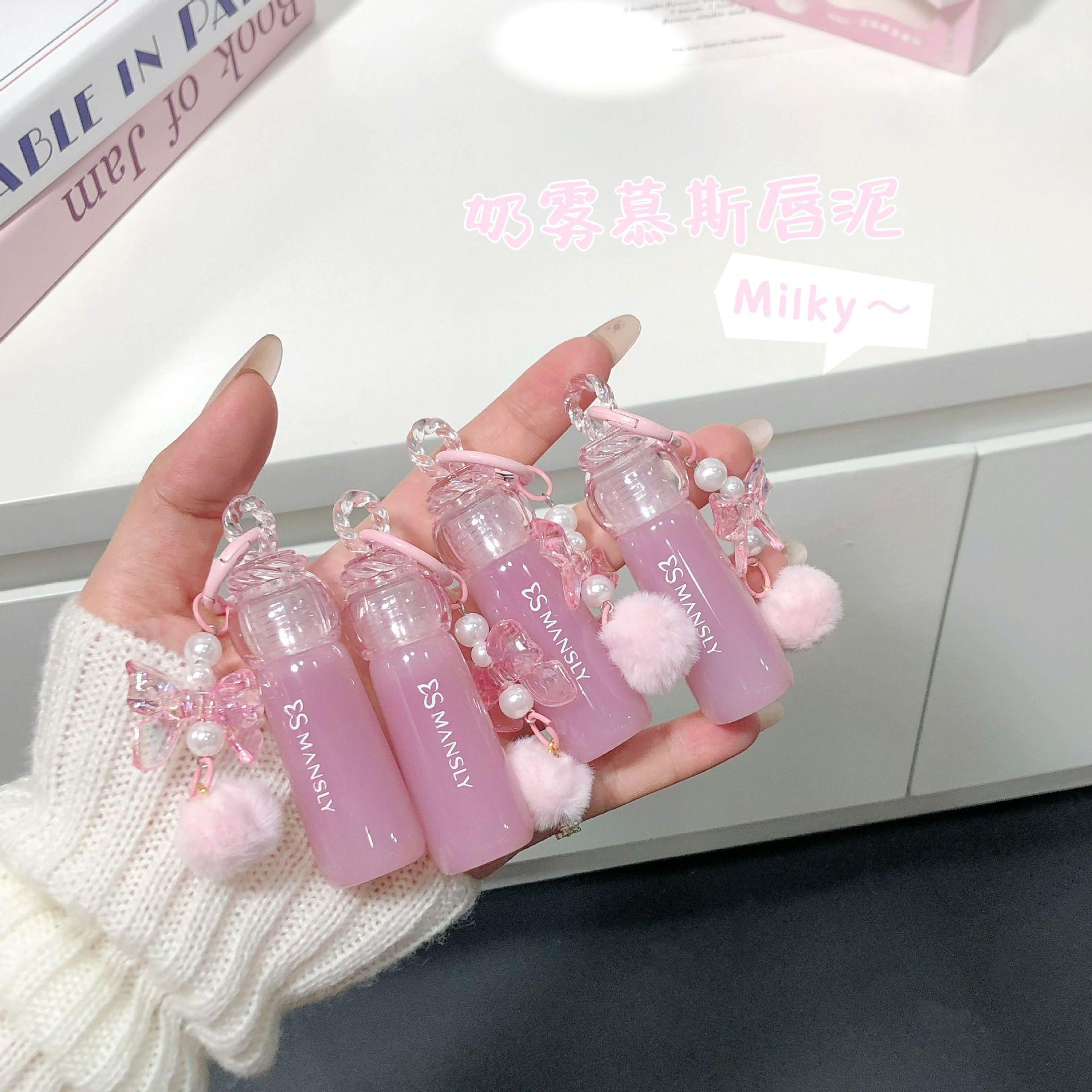 Manshili Milk Mist Mousse Lip Mud Matte Colorful Whitening Lip Glaze with Bow Pendant, Affordable Makeup for Students