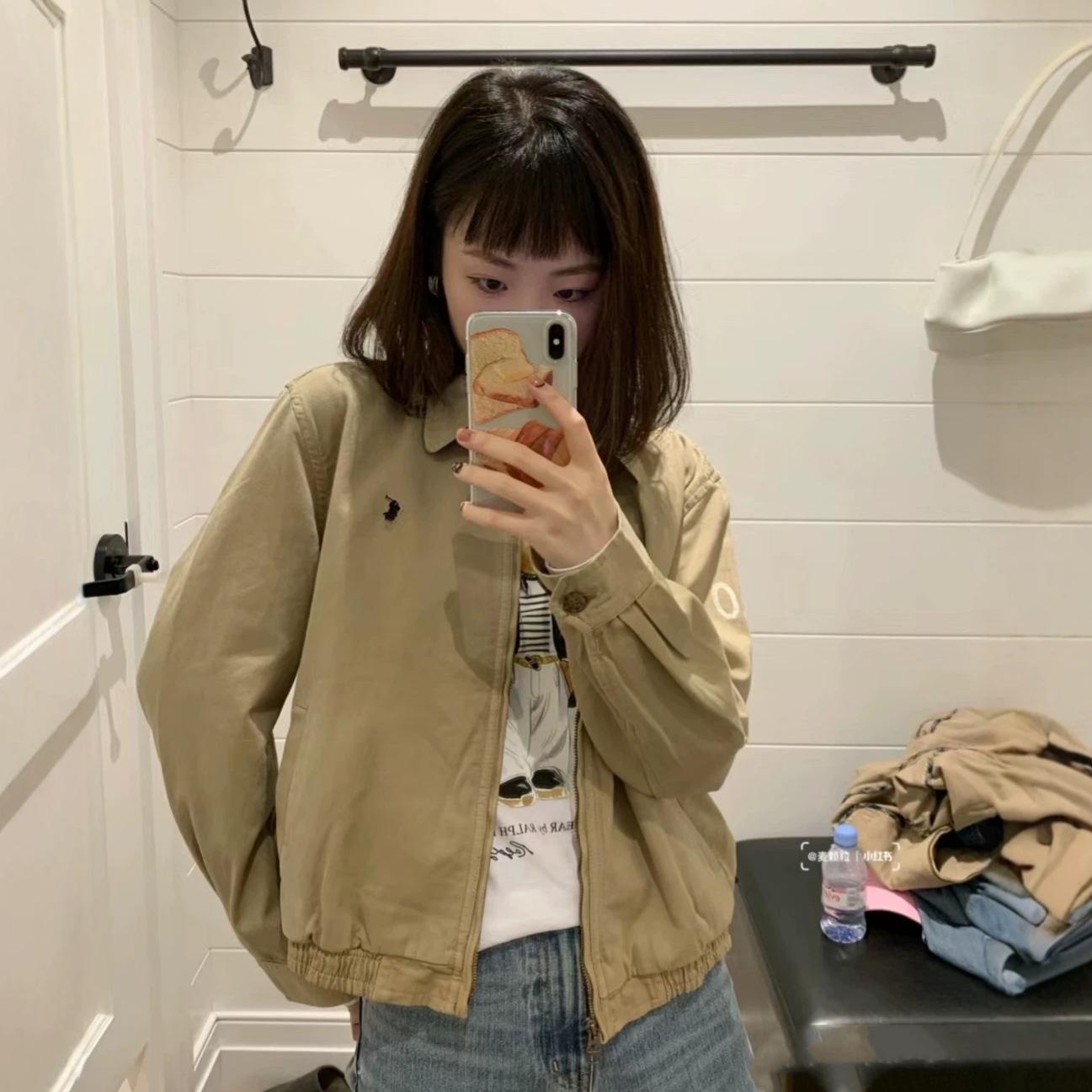 High-quality cross-border RL Ralph Lauren embroidered pony logo lapel jacket for women, versatile loose-fitting old money style coat