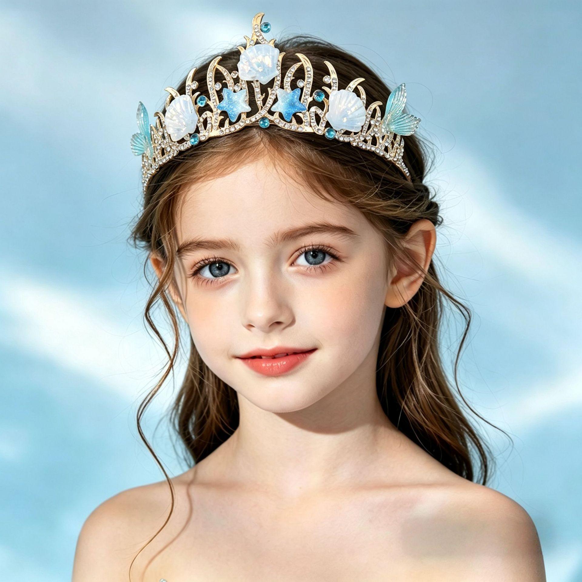 Ocean-themed mermaid tail and shell princess crown for 18th birthday celebration, adult ceremony, birthday party, performance, elegant and sophisticated headpiece