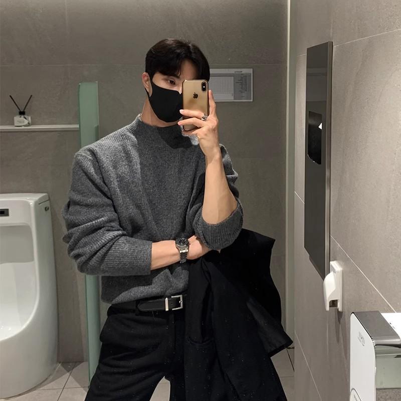 Half-turtleneck Sweater Men's Autumn and Winter Fashion Brand High-end Sense Loose Inner Base Shirt Lazy Thickened Warm Top