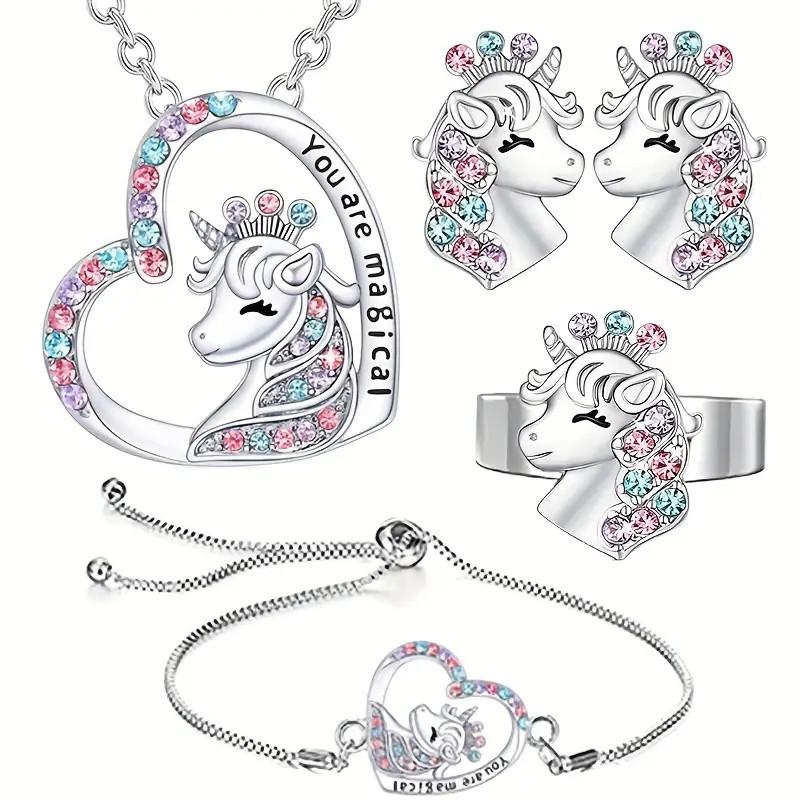 Cross-border hot sale New unicorn suit necklace colorful gem pendant bracelet ring earrings factory direct sales