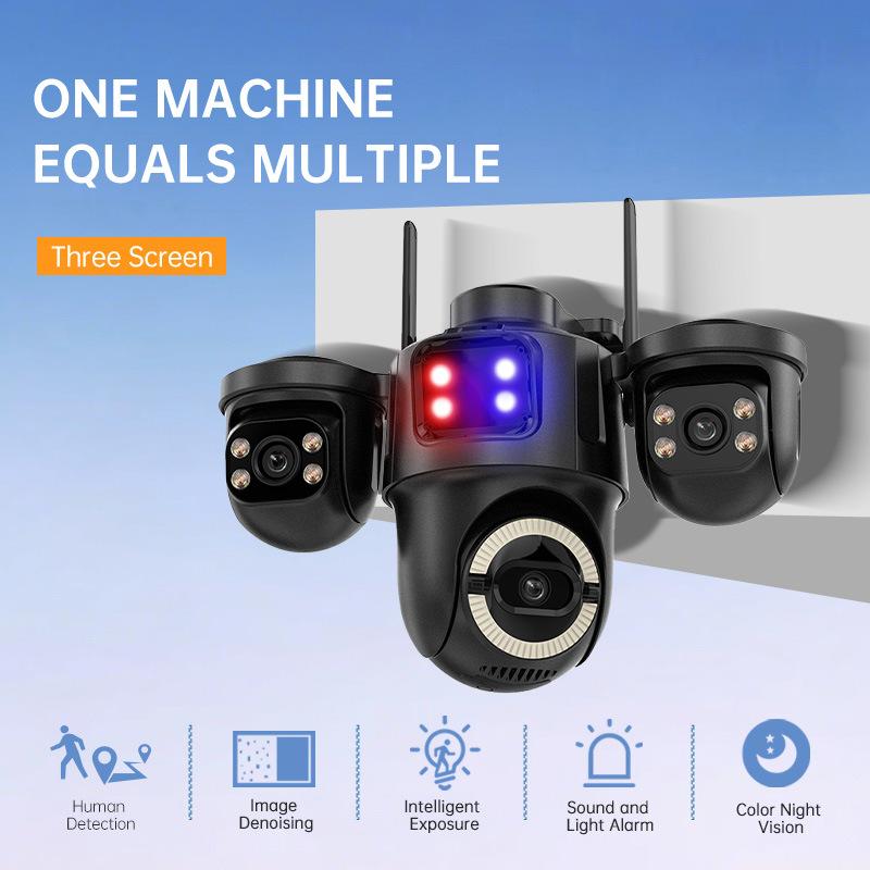 Icsee3 Three-Screen Multi-View High-Definition Wifi Wireless Camera Indoor and Outdoor Full-Color Alarm Light Mobile Phone Remote Control